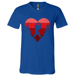 Sasquatch Love Heart Hand Retro Valentines Day Bigfoot V-Neck T-Shirt