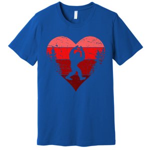 Sasquatch Love Heart Hand Retro Valentines Day Bigfoot Premium T-Shirt