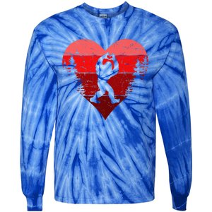 Sasquatch Love Heart Hand Retro Valentines Day Bigfoot Tie-Dye Long Sleeve Shirt