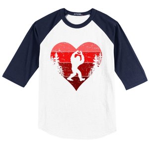 Sasquatch Love Heart Hand Retro Valentines Day Bigfoot Baseball Sleeve Shirt