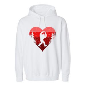 Sasquatch Love Heart Hand Retro Valentines Day Bigfoot Garment-Dyed Fleece Hoodie