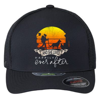 She Lived Happily Ever After Camping Hiking Dog Lover Gift Flexfit Unipanel Trucker Cap