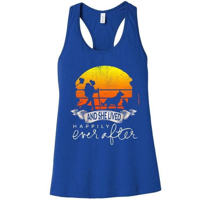 She Lived Happily Ever After Camping Hiking Dog Lover Gift Women's Racerback Tank