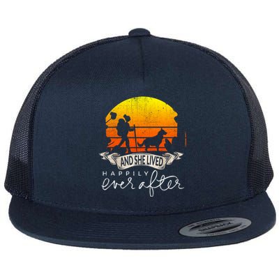 She Lived Happily Ever After Camping Hiking Dog Lover Gift Flat Bill Trucker Hat