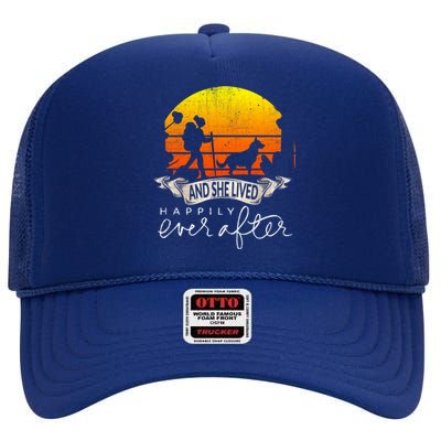 She Lived Happily Ever After Camping Hiking Dog Lover Gift High Crown Mesh Back Trucker Hat