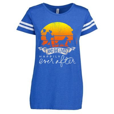 She Lived Happily Ever After Camping Hiking Dog Lover Gift Enza Ladies Jersey Football T-Shirt