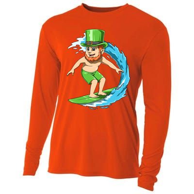 Surfing Leprechaun Hawaiian Irish St Patrick's Day Surfers Gift Cooling Performance Long Sleeve Crew