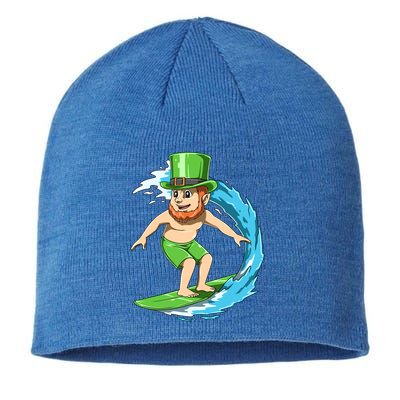 Surfing Leprechaun Hawaiian Irish St Patrick's Day Surfers Gift Sustainable Beanie