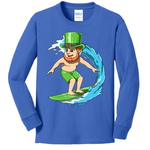 Surfing Leprechaun Hawaiian Irish St Patrick's Day Surfers Gift Kids Long Sleeve Shirt