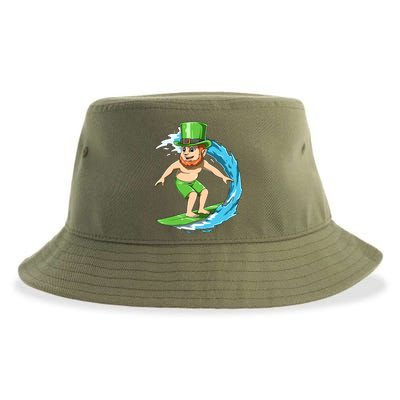 Surfing Leprechaun Hawaiian Irish St Patrick's Day Surfers Gift Sustainable Bucket Hat