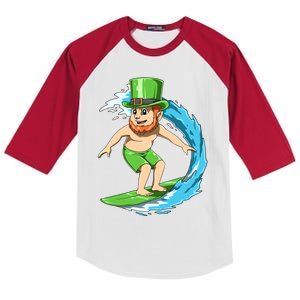 Surfing Leprechaun Hawaiian Irish St Patrick's Day Surfers Gift Kids Colorblock Raglan Jersey