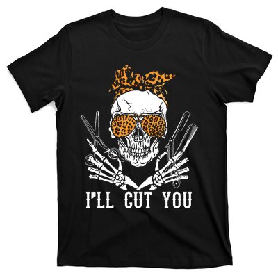 Skull Leopard Hairdresser ILl Cut You Halloween T-Shirt