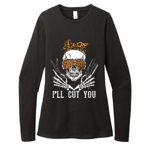 Skull Leopard Hairdresser ILl Cut You Halloween Womens CVC Long Sleeve Shirt