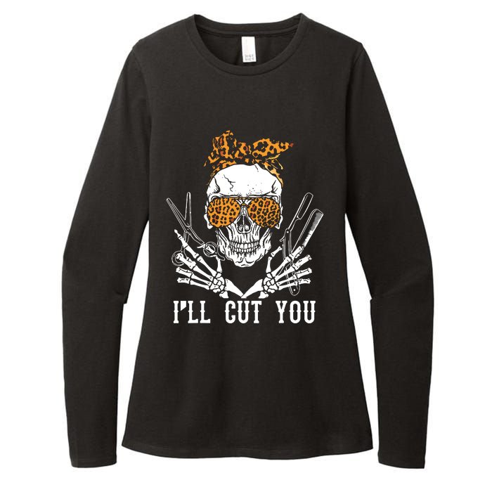 Skull Leopard Hairdresser ILl Cut You Halloween Womens CVC Long Sleeve Shirt