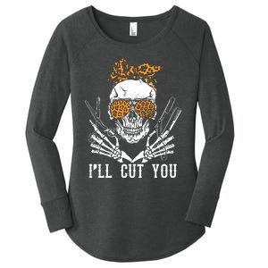 Skull Leopard Hairdresser ILl Cut You Halloween Women's Perfect Tri Tunic Long Sleeve Shirt