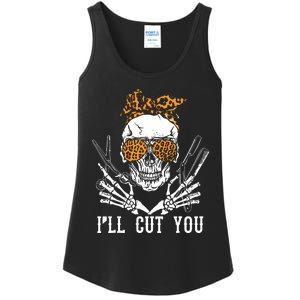 Skull Leopard Hairdresser ILl Cut You Halloween Ladies Essential Tank