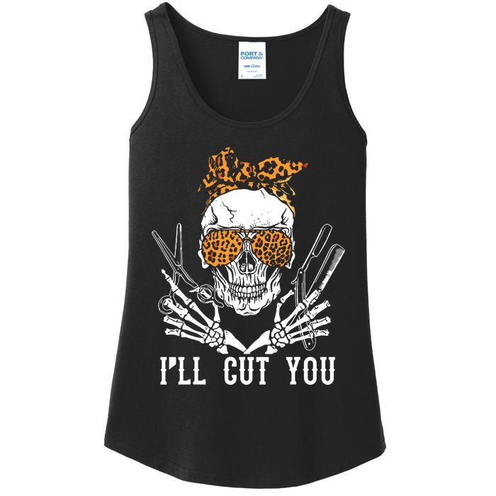 Skull Leopard Hairdresser ILl Cut You Halloween Ladies Essential Tank