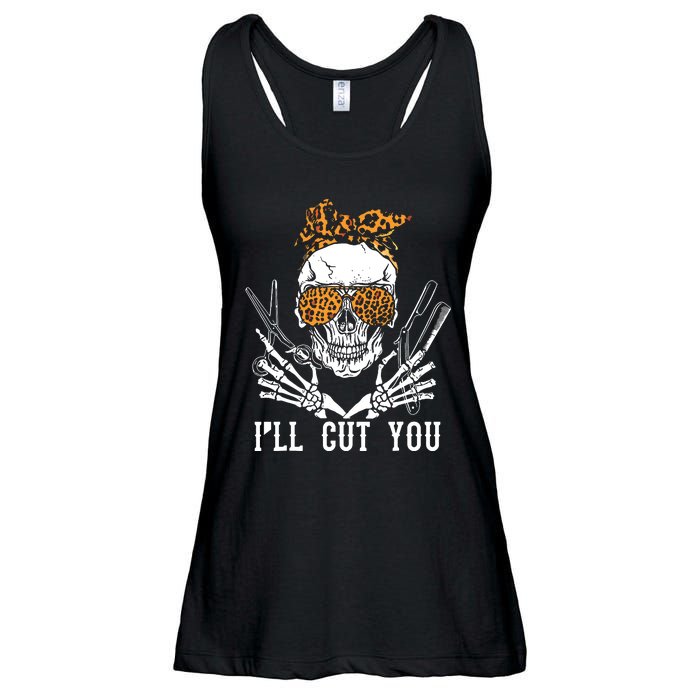 Skull Leopard Hairdresser ILl Cut You Halloween Ladies Essential Flowy Tank