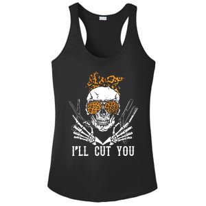 Skull Leopard Hairdresser ILl Cut You Halloween Ladies PosiCharge Competitor Racerback Tank