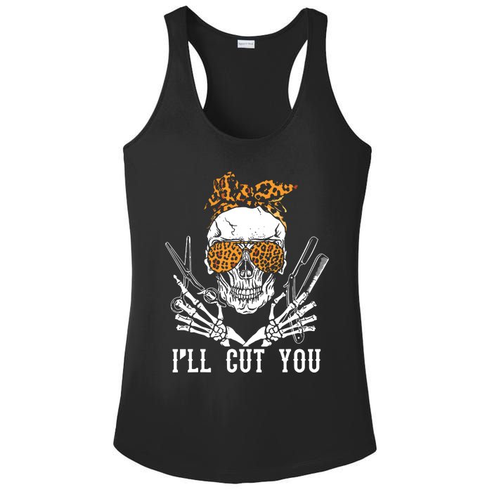 Skull Leopard Hairdresser ILl Cut You Halloween Ladies PosiCharge Competitor Racerback Tank