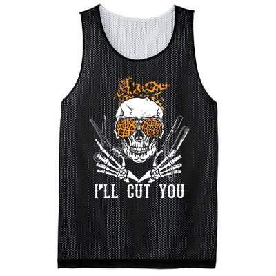 Skull Leopard Hairdresser ILl Cut You Halloween Mesh Reversible Basketball Jersey Tank