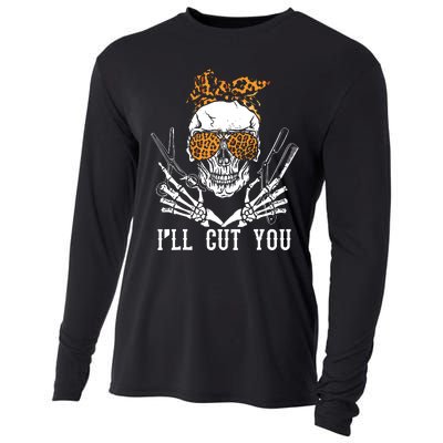 Skull Leopard Hairdresser ILl Cut You Halloween Cooling Performance Long Sleeve Crew