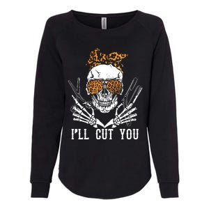 Skull Leopard Hairdresser ILl Cut You Halloween Womens California Wash Sweatshirt