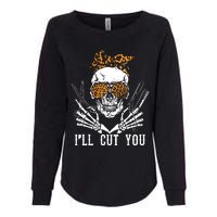 Skull Leopard Hairdresser ILl Cut You Halloween Womens California Wash Sweatshirt