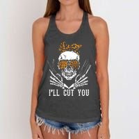 Skull Leopard Hairdresser ILl Cut You Halloween Women's Knotted Racerback Tank