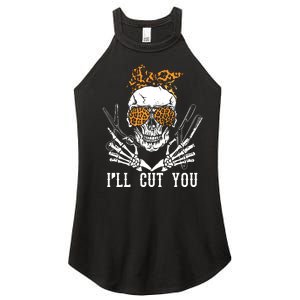 Skull Leopard Hairdresser ILl Cut You Halloween Women's Perfect Tri Rocker Tank