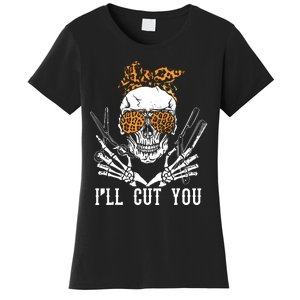 Skull Leopard Hairdresser ILl Cut You Halloween Women's T-Shirt