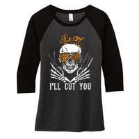 Skull Leopard Hairdresser ILl Cut You Halloween Women's Tri-Blend 3/4-Sleeve Raglan Shirt