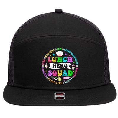 School Lunch Hero Squad Funny Cafeteria Workers Lunch Lady 7 Panel Mesh Trucker Snapback Hat