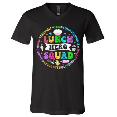 School Lunch Hero Squad Funny Cafeteria Workers Lunch Lady V-Neck T-Shirt