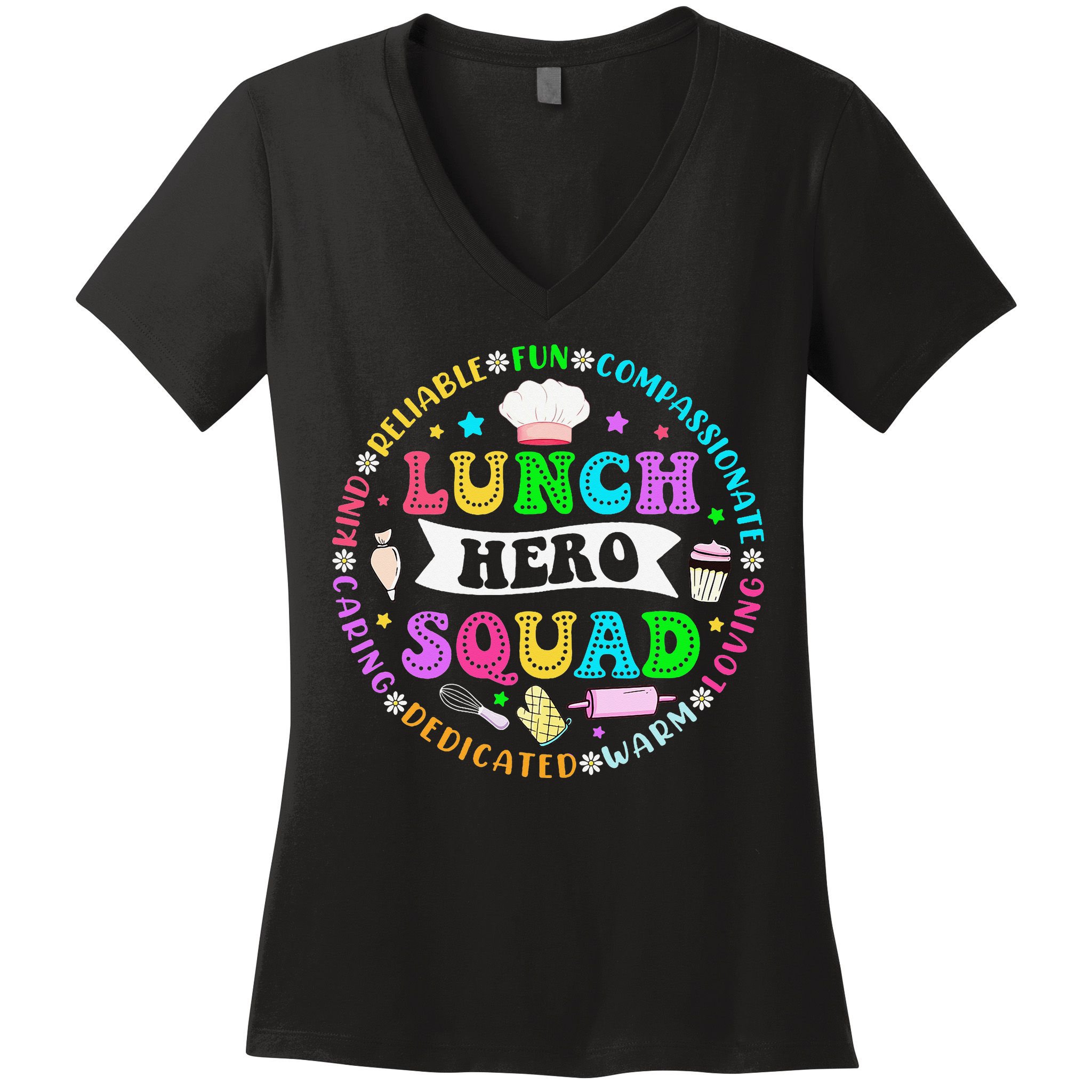 School Lunch Hero Squad Funny Cafeteria Workers Lunch Lady Women's V-Neck T-Shirt