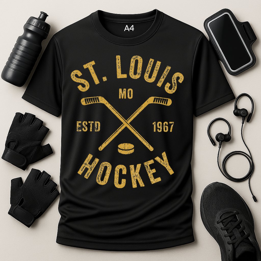 St. Louis Ice Hockey Hoodie Crossed Sticks Cooling Performance Crew T-Shirt