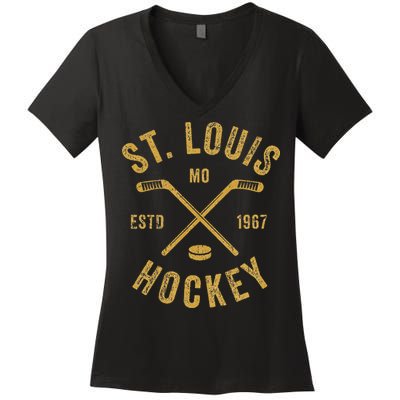 St. Louis Ice Hockey Hoodie Crossed Sticks Women's V-Neck T-Shirt