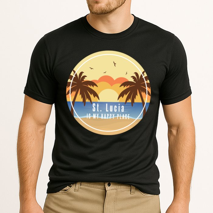 St Lucia Is My Happy Place Fun Beach Vacation Palm Trees Su Meaningful Gift Performance Shirt