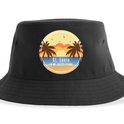 St Lucia Is My Happy Place Fun Beach Vacation Palm Trees Su Meaningful Gift Sustainable Bucket Hat