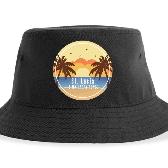 St Lucia Is My Happy Place Fun Beach Vacation Palm Trees Su Meaningful Gift Sustainable Bucket Hat