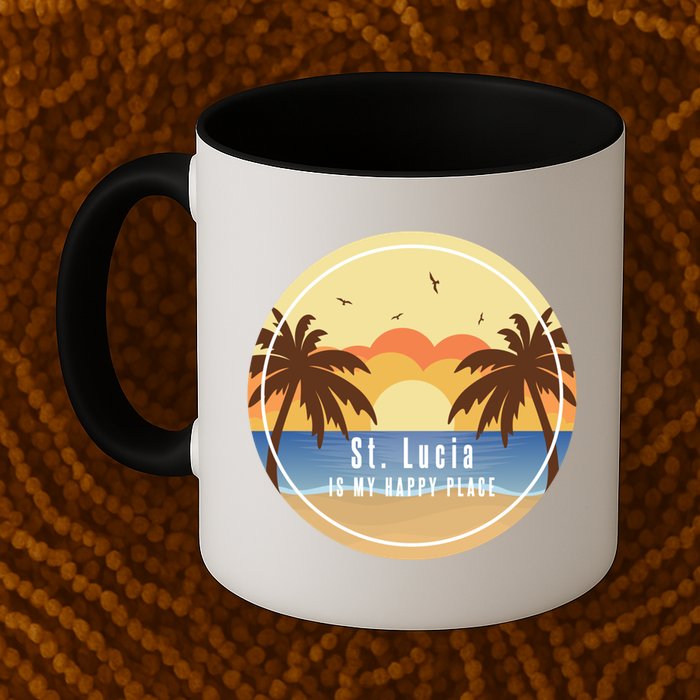 St Lucia Is My Happy Place Fun Beach Vacation Palm Trees Su Meaningful Gift Mug