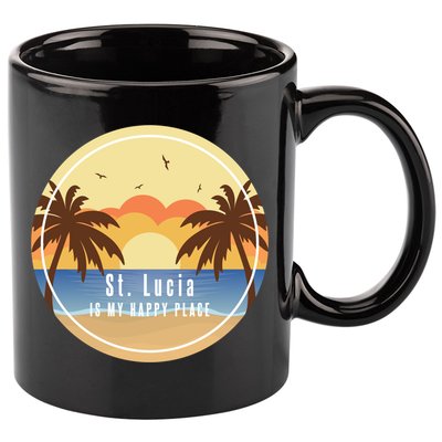 St Lucia Is My Happy Place Fun Beach Vacation Palm Trees Su Meaningful Gift 11oz C Handle Ceramic Mug