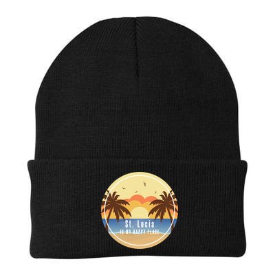 St Lucia Is My Happy Place Fun Beach Vacation Palm Trees Su Meaningful Gift Beanie