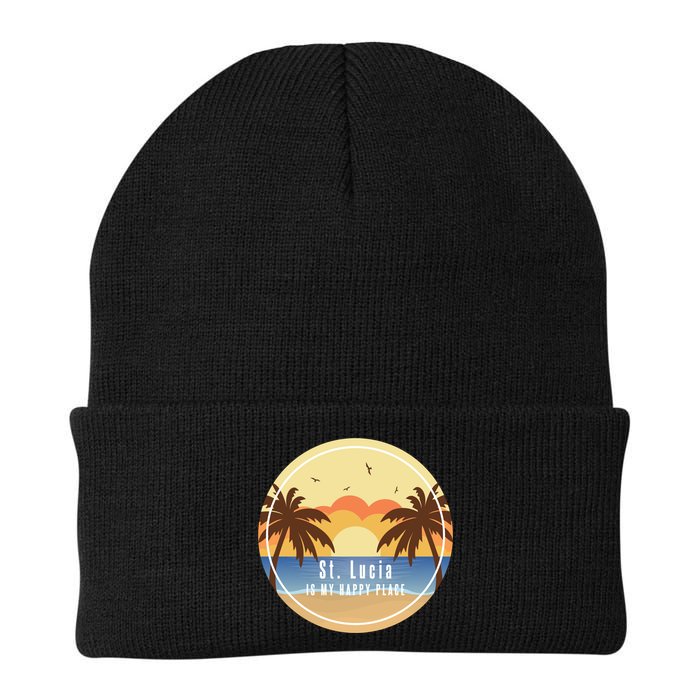 St Lucia Is My Happy Place Fun Beach Vacation Palm Trees Su Meaningful Gift Beanie