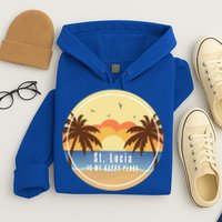 St Lucia Is My Happy Place Fun Beach Vacation Palm Trees Su Meaningful Gift Hoodie
