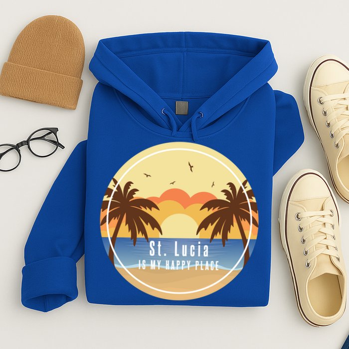 St Lucia Is My Happy Place Fun Beach Vacation Palm Trees Su Meaningful Gift Hoodie