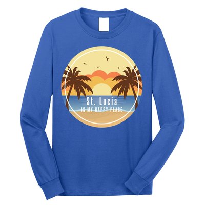 St Lucia Is My Happy Place Fun Beach Vacation Palm Trees Su Meaningful Gift Long Sleeve Shirt