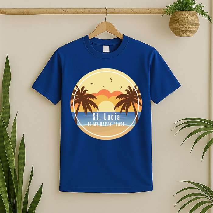 St Lucia Is My Happy Place Fun Beach Vacation Palm Trees Su Meaningful Gift T-Shirt