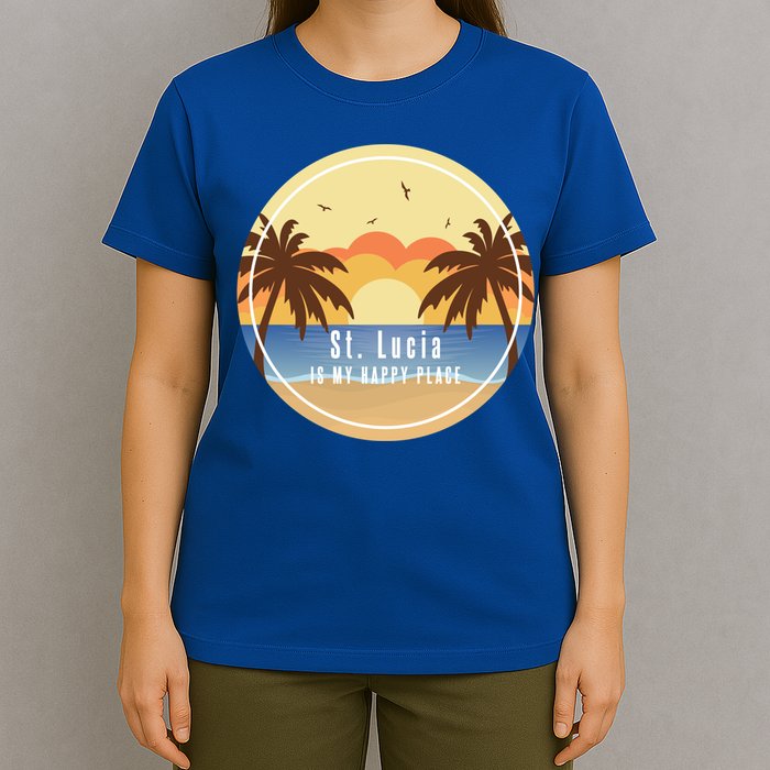 St Lucia Is My Happy Place Fun Beach Vacation Palm Trees Su Meaningful Gift T-Shirt
