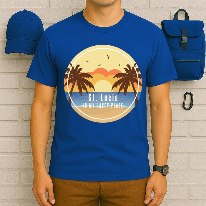 St Lucia Is My Happy Place Fun Beach Vacation Palm Trees Su Meaningful Gift T-Shirt